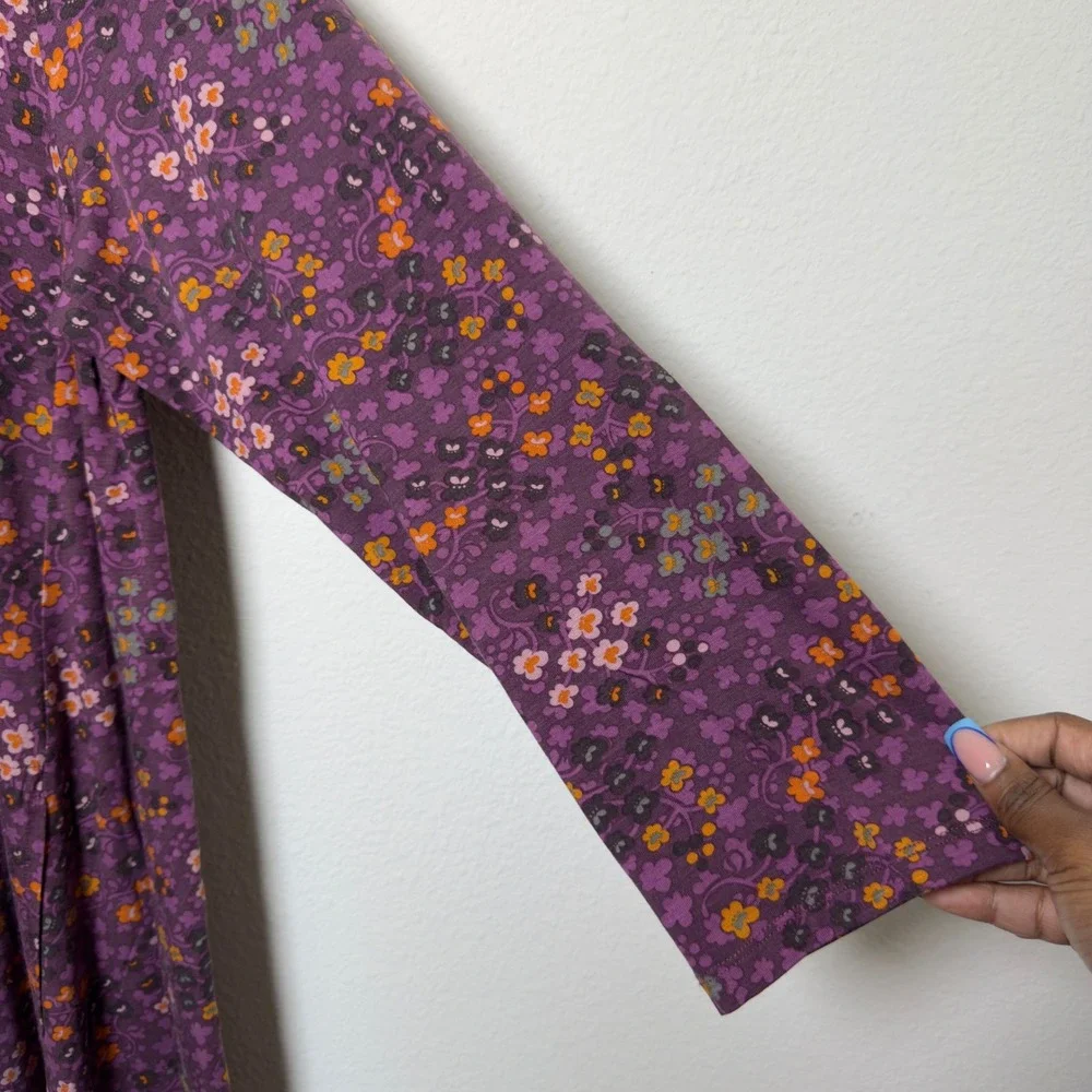 Gudrun Sjoden Women Tunic Dress XL Purple Floral Pockets Lyocell Stretch
